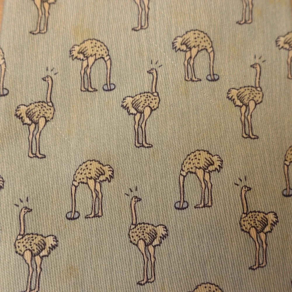 Vintage Hermes Paris Neck Tie Mens Slate Blue Ostrich Animal Print Silk FRANCE
